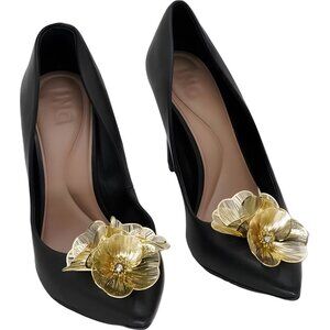 INC International Concepts Kaleia Flower Embellished Pumps Black Gold US 9